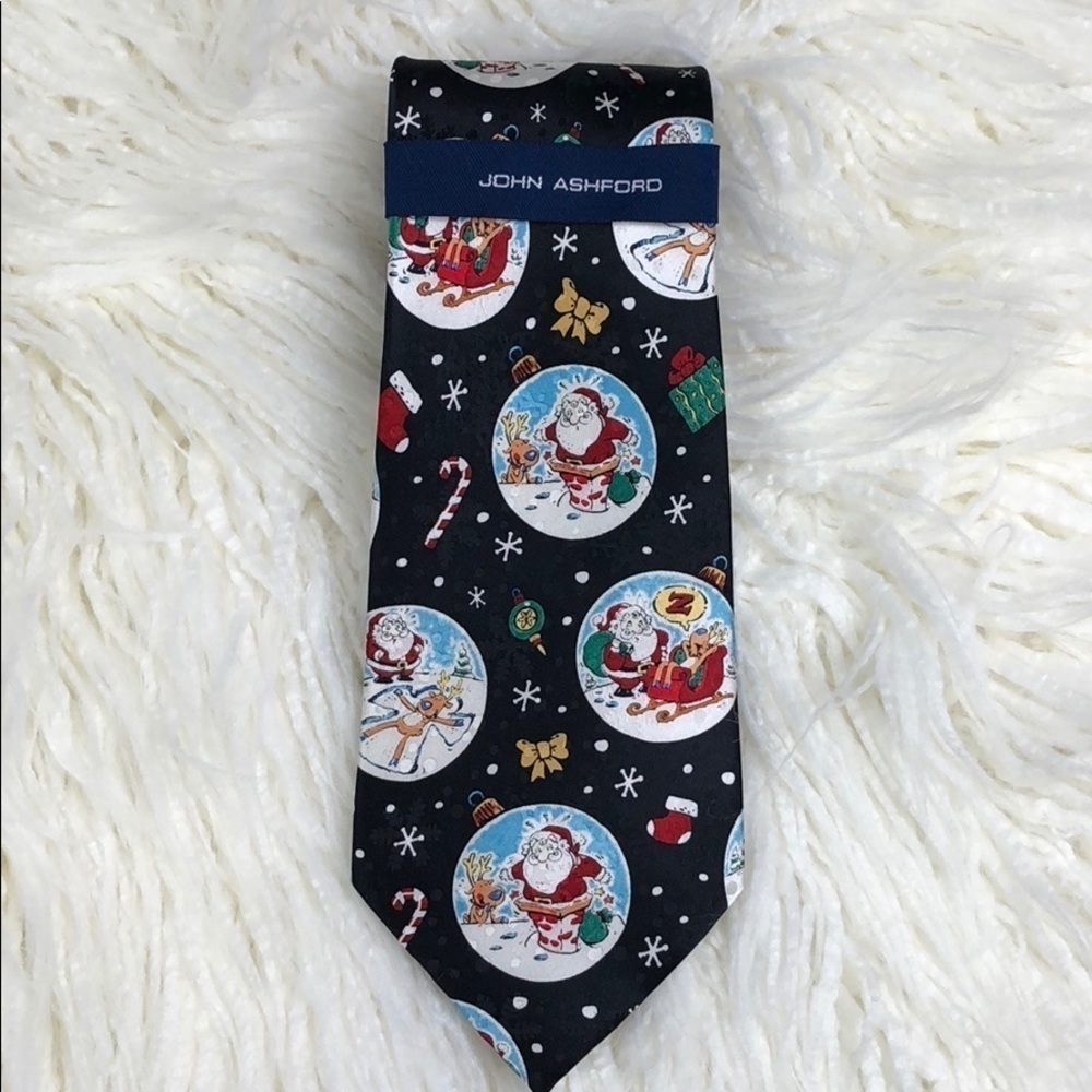 NWT Silk Tie Santa Tie Christmas Tie John Ashford Santa Christmas Holiday Black